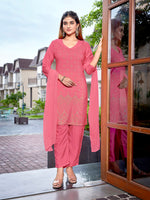 Thumbnail for Malishka Women's Crepe Printed Straight Kurta Pant With Dupatta - Pink - Distacart