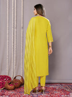 Thumbnail for Malishka Women's Cotton Blend Printed Straight Kurta Pant With Dupatta - Yellow - Distacart