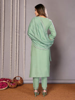 Thumbnail for Malishka Women's Cotton Blend Printed Straight Kurta Pant With Dupatta - Green - Distacart