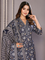 Thumbnail for Malishka Women's Cotton Blend Printed Straight Kurta Pant With Dupatta - Black - Distacart