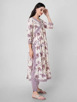 Thumbnail for Malishka Women's Lavender Cotton Floral Printed Kurta Set With Dupatta - Distacart