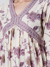 Thumbnail for Malishka Women's Lavender Cotton Floral Printed Kurta Set With Dupatta - Distacart