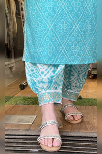 Thumbnail for Malishka Women's Sky Blue Cotton Bandhani Printed & Embroidery Kurta Set With Dupatta - Distacart