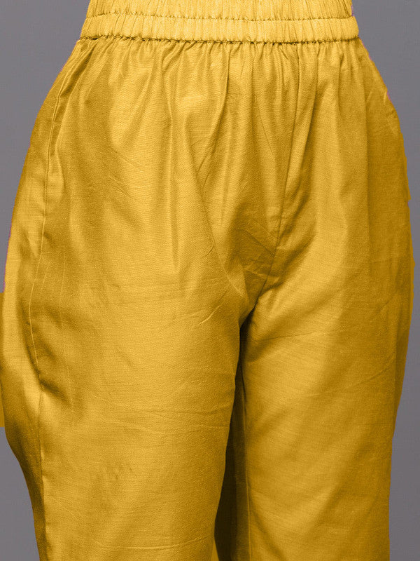 Malishka Women's Mustard Poly Silk Embroidery Kurta Pant Set With Dupatta - Distacart