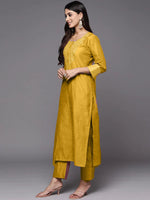Thumbnail for Malishka Women's Mustard Poly Silk Embroidery Kurta Pant Set With Dupatta - Distacart
