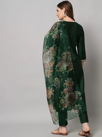 Thumbnail for Malishka Women's Dark Green Cotton Silk Embroidery Kurta Pant Set With Dupatta - Distacart