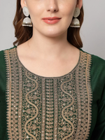 Thumbnail for Malishka Women's Dark Green Cotton Silk Embroidery Kurta Pant Set With Dupatta - Distacart