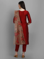 Thumbnail for Malishka Women's Maroon Cotton Silk Embroidery Kurta Pant Set With Dupatta - Distacart