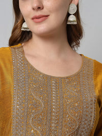 Thumbnail for Malishka Women's Mustard Cotton Silk Embroidery Kurta Pant Set With Dupatta - Distacart