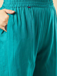 Thumbnail for Malishka Women's Sky Blue Viscose Cotton Leheriya Printed & Embroidery Kurta Pant Set With Dupatta - Distacart