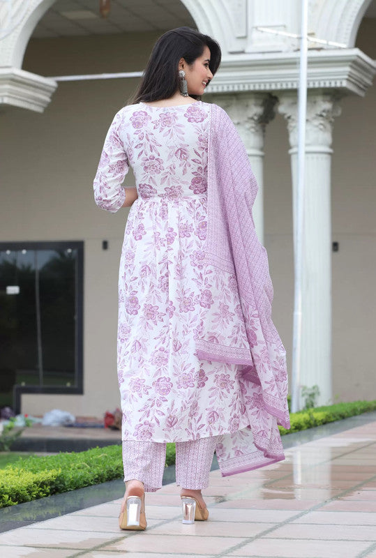 Malishka Women's Viscose Floral Printed Nayra Cut Kurta Pant With Dupatta - Distacart