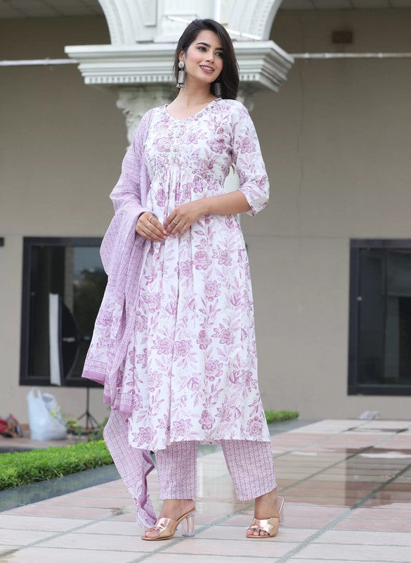 Malishka Women's Viscose Floral Printed Nayra Cut Kurta Pant With Dupatta - Distacart