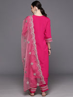 Thumbnail for Malishka Women's Viscose Embroidered Straight Kurta Pant With Dupatta - Pink - Distacart