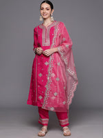 Thumbnail for Malishka Women's Viscose Embroidered Straight Kurta Pant With Dupatta - Pink - Distacart