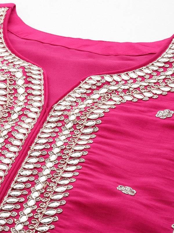 Malishka Women's Viscose Embroidered Straight Kurta Pant With Dupatta - Pink - Distacart