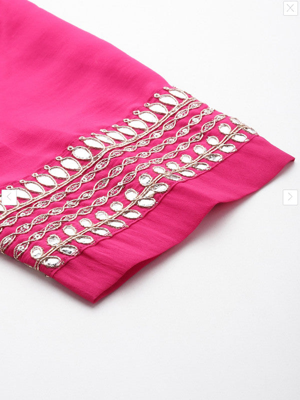 Malishka Women's Viscose Embroidered Straight Kurta Pant With Dupatta - Pink - Distacart