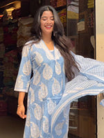 Thumbnail for Malishka Women's Viscose Printed Straight Kurta Pant With Dupatta - Sky Blue - Distacart