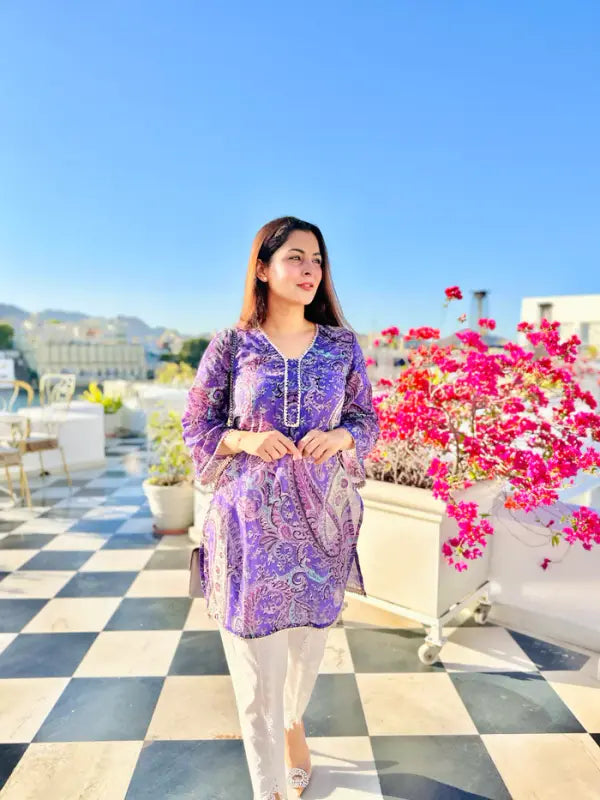 Malishka Women's Viscose Printed Straight Kurta Pant With Dupatta - Purple