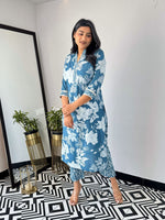 Thumbnail for Malishka Women's Viscose Printed Straight Kurta With Pant - Royal Blue - Distacart