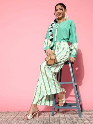 Ahalyaa Women Gorgeous Green Printed Once Upon a Sleeve Jumpsuit - Distacart