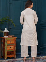 Thumbnail for Malishka Women's Cotton Embroidered Flared Kurta Pant With Dupatta - Beige - Distacart