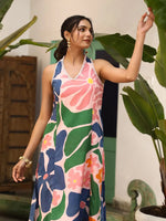 Thumbnail for Malishka Women's Pink Viscose Floral Printed Anarkali Kurta With Pant Set - Pink & Green - Distacart