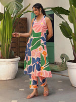 Thumbnail for Malishka Women's Pink Viscose Floral Printed Anarkali Kurta With Pant Set - Pink & Green - Distacart