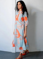 Thumbnail for Malishka Women's Sky Blue Viscose Floral Printed Flared Kurta With Pant Set - Sky Blue & Orange - Distacart