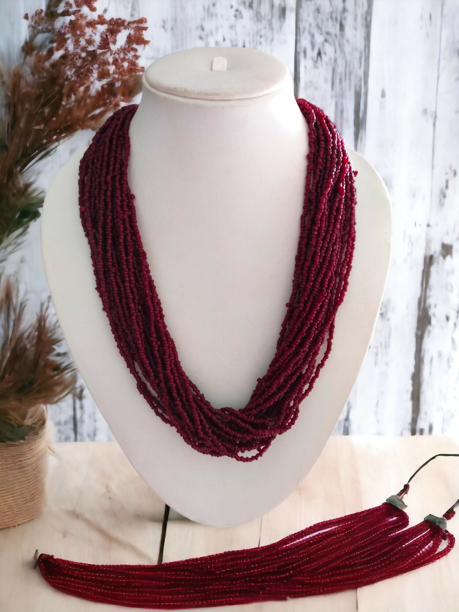 Inhanns Handmade Beaded Multilayer Necklace, 20 Layers - Maroon - Distacart