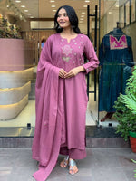 Thumbnail for The52 Peach Women's Gorgeous Embroidered Cotton Fabric Straight Kurta Pant with Dupatta Set - Distacart