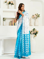 Thumbnail for Joban Fashion White Leaf Linen Ready To Wear Saree With Unstitched Blouse - Distacart