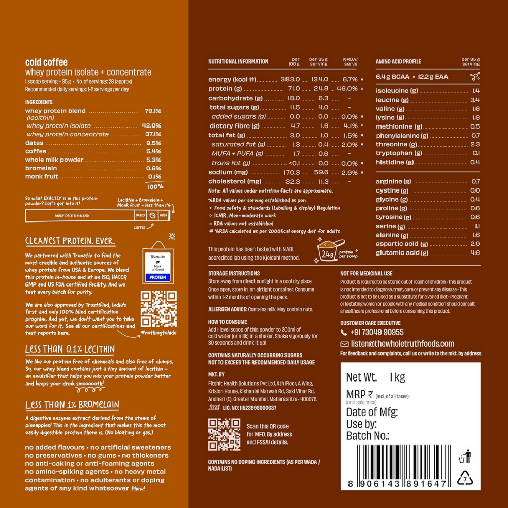 The Whole Truth Whey Protein Isolate+Concentrate - Cold Coffee