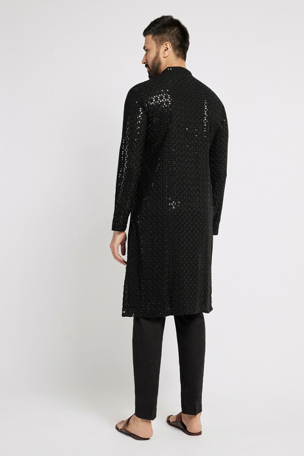 Ethnic India Black Men's Kurta Embellished Viscose Rayon - Distacart