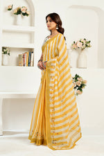 Thumbnail for Vastranavya Yellow White Digital Printed Linen Ready To Wear Designer Saree with Unstitched Blouse - Distacart