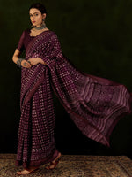 Thumbnail for NOZ2TOZ Women's Cotton Linen Magenta Printed Designer Saree With Blouse Piece - Distacart