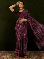 Thumbnail for NOZ2TOZ Women's Cotton Linen Magenta Printed Designer Saree With Blouse Piece - Distacart