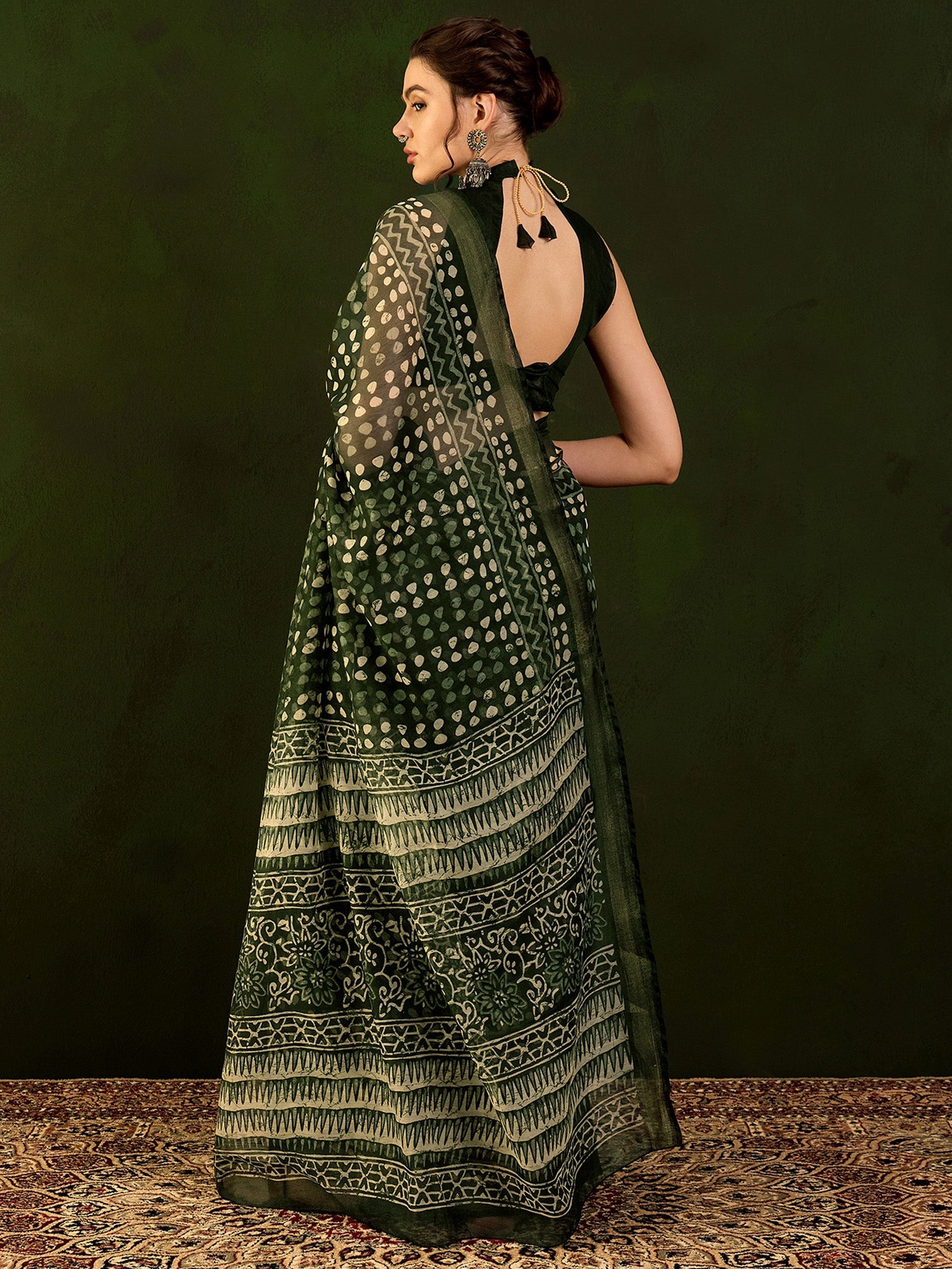 NOZ2TOZ Women's Cotton Linen Green Printed Designer Saree With Blouse Piece - Distacart
