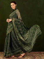 Thumbnail for NOZ2TOZ Women's Cotton Linen Green Printed Designer Saree With Blouse Piece - Distacart