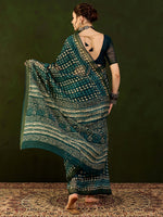 Thumbnail for NOZ2TOZ Women's Cotton Linen Teal blue Printed Designer Saree With Blouse Piece - Distacart