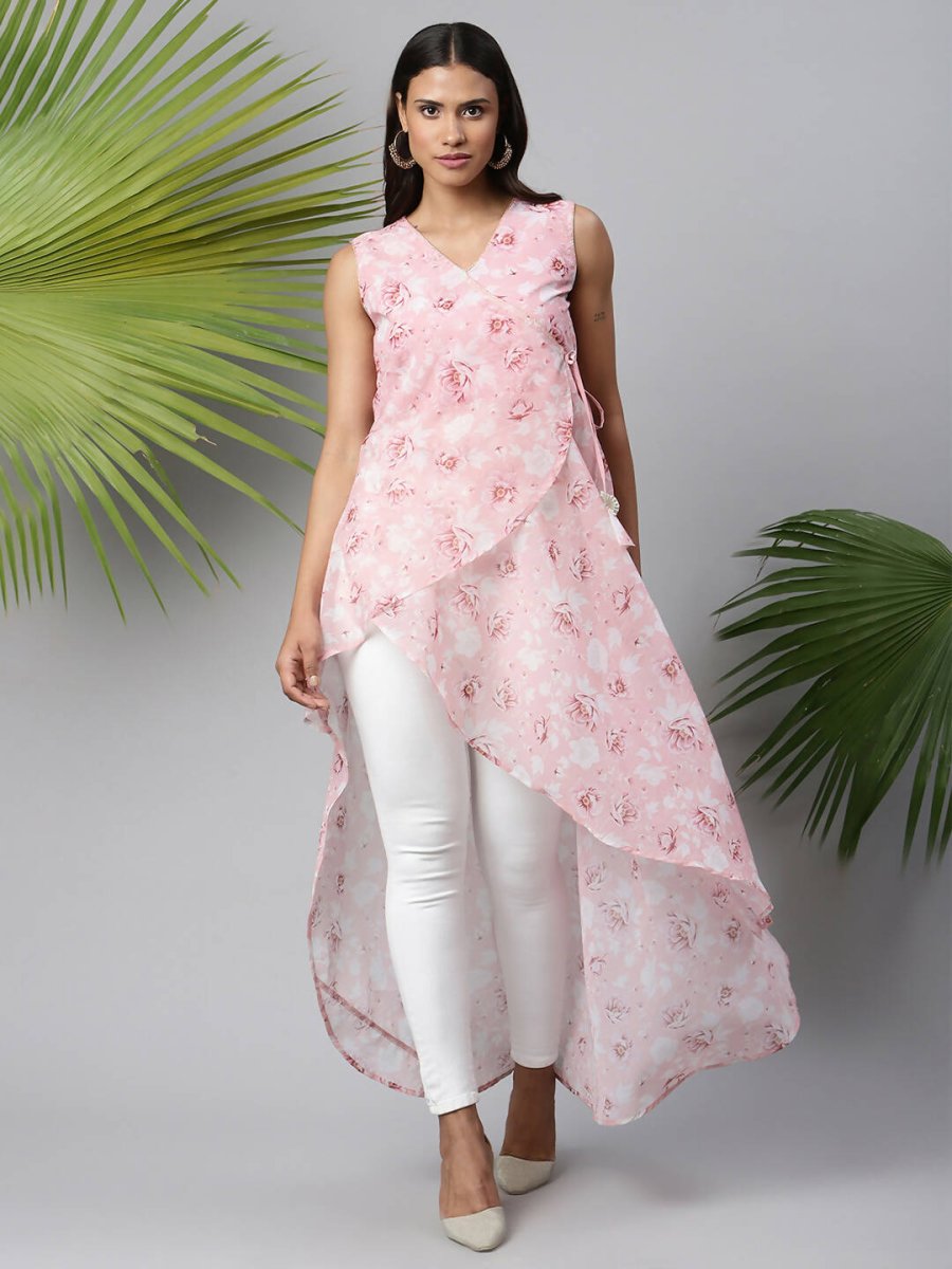 Ahalyaa Women Pink Organza Digital Printed Dress - Distacart