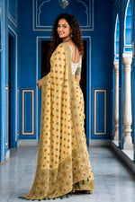 Thumbnail for Sangam Prints Lemon Yellow Cotton Blend Woven Work Traditional Saree - Dista