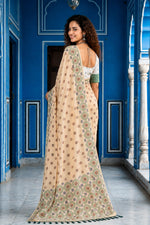 Thumbnail for Sangam Prints Beige Cotton Blend Woven Work Traditional Saree - Dista