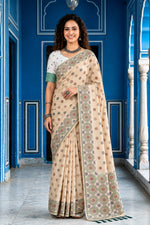 Thumbnail for Sangam Prints Beige Cotton Blend Woven Work Traditional Saree - Dista