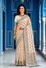 Sangam Prints Beige Cotton Blend Woven Work Traditional Saree - Dista