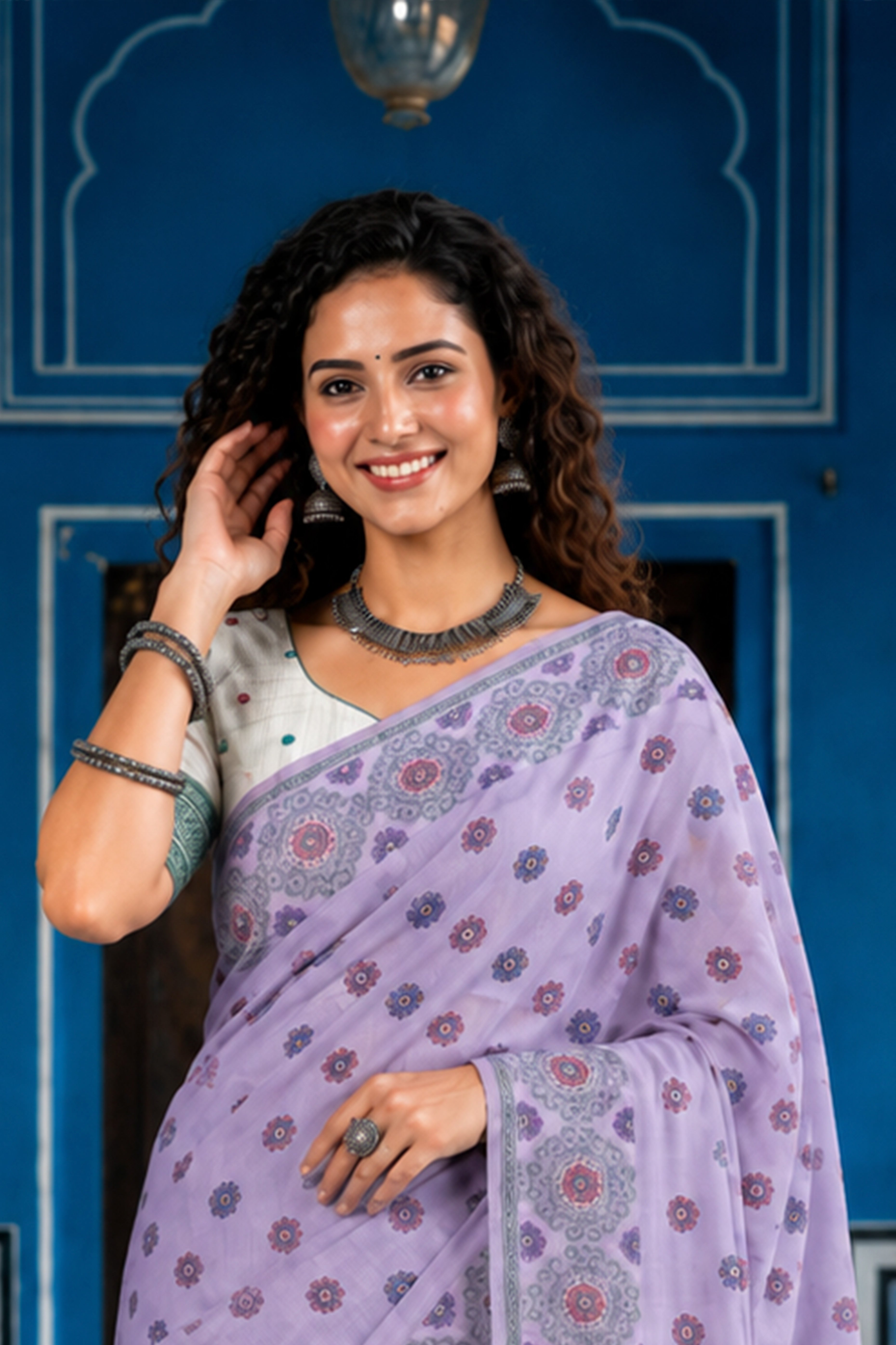 Sangam Prints Baby Pink Cotton Blend Woven Work Traditional Saree - Dista