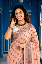 Thumbnail for Sangam Prints Blush Pink Cotton Blend Woven Work Traditional Saree - Dista