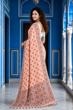 Thumbnail for Sangam Prints Blush Pink Cotton Blend Woven Work Traditional Saree - Dista