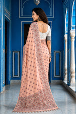 Thumbnail for Sangam Prints Blush Pink Cotton Blend Woven Work Traditional Saree - Dista