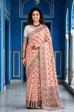 Thumbnail for Sangam Prints Blush Pink Cotton Blend Woven Work Traditional Saree - Dista