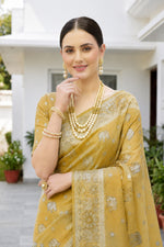 Thumbnail for Sangam Prints Mustard Gold Cotton Blend Woven Work Traditional Saree - Dista
